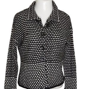 Chiaramente Women's Black and White Wool Blend Italian Cardigan Sweater Large